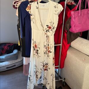 Lush High Low Floral Dress in Cream